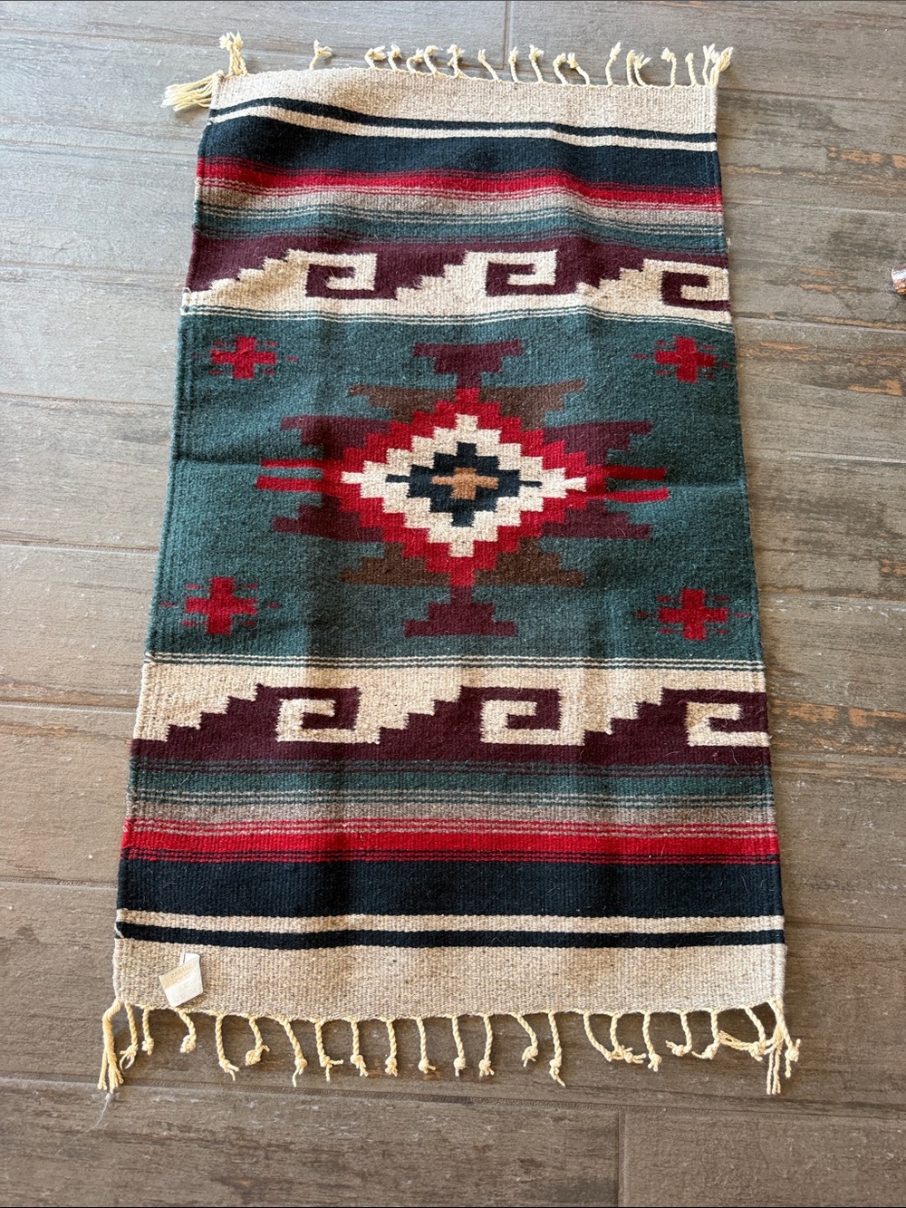 Vintage Mexican woven 100% wool Serape rug